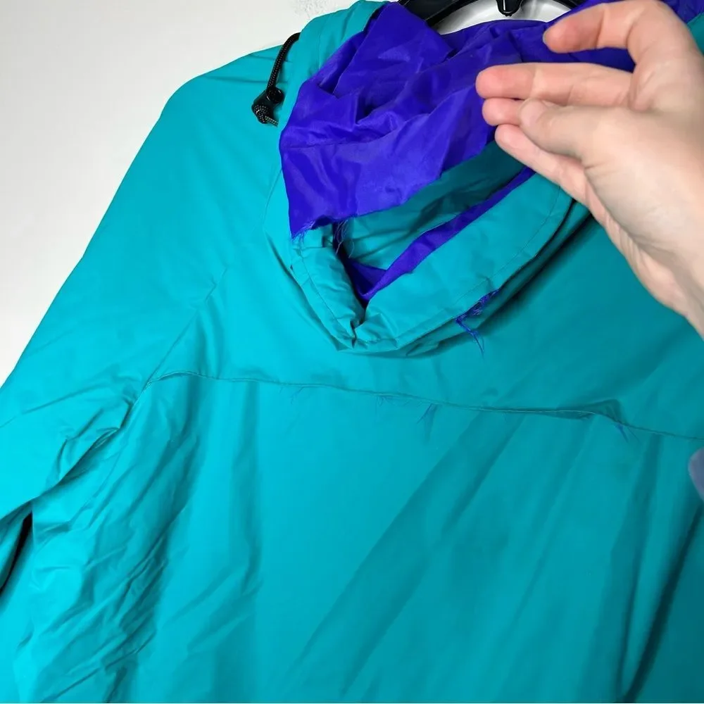 Vintage 90s 1990s Columbia Teal and blue waterproof PVC Jacket large - Picture 5 of 8